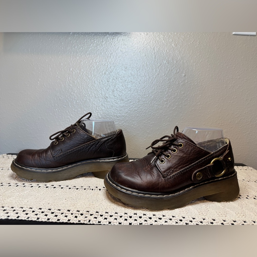 Vintage Y2K Dr. Martens Brown Leather Chunky Lace up Flats - Picture 3 of 7